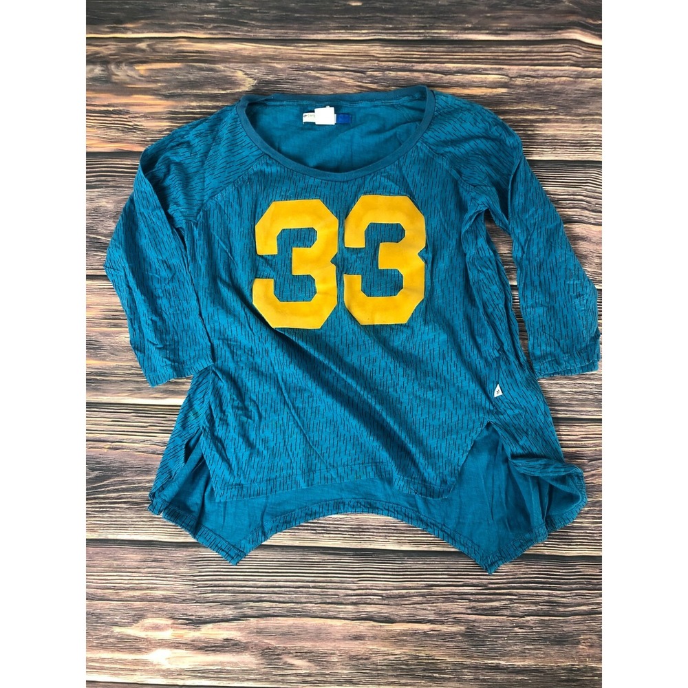 Adidas Originals Small Blue 3/4 Sleeve Split Bottom Fashion Top Shirt Womens